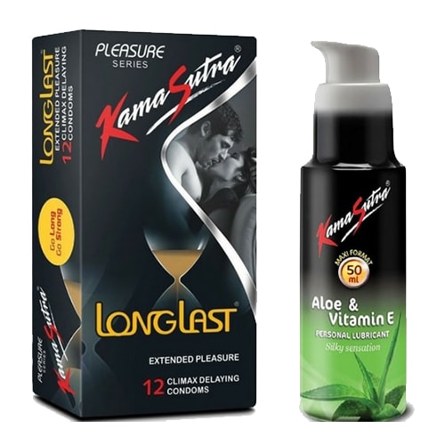 KamaSutra Longlast Condoms & Aloe Vitamin E Lubes 50ml Combo