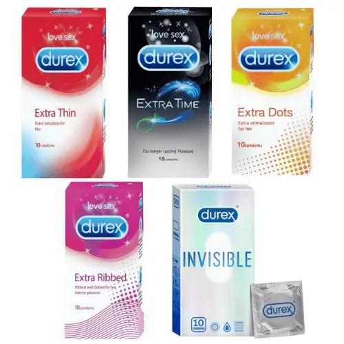 Durex Condom Combo - All Varieties Of Durex Condoms - 5 Packs - 50 Condoms