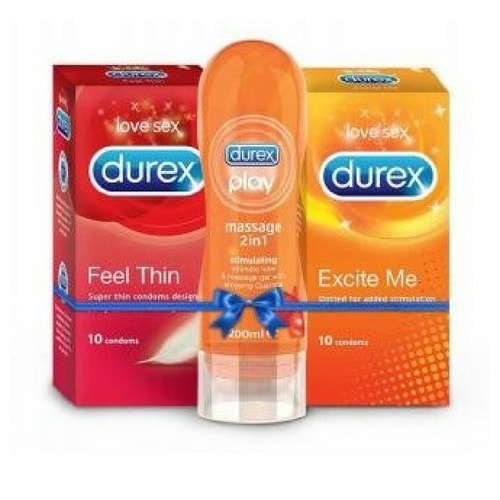 Durex Massage Lube and Dotted Condoms Combo 