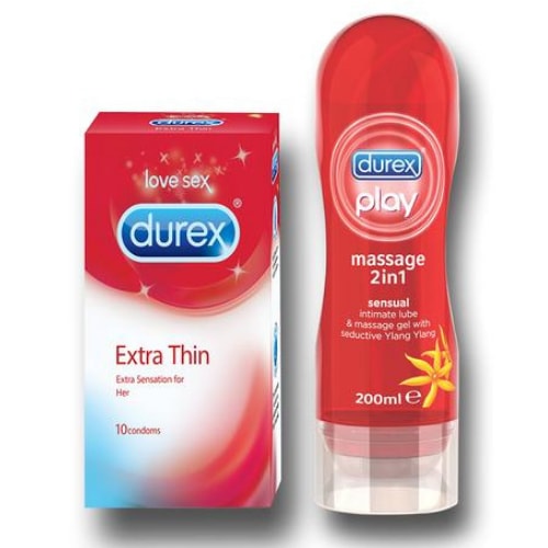 Durex Extra Thin Condoms and Sensual Lube 200ml Combo Pack