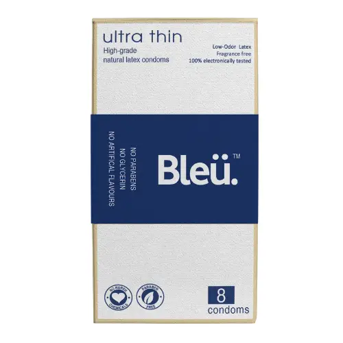 Bleu Ultrathin Organic Condoms - Natural Latex, Paraben-Free and Non-Toxic Condoms Pack of 8 Pcs