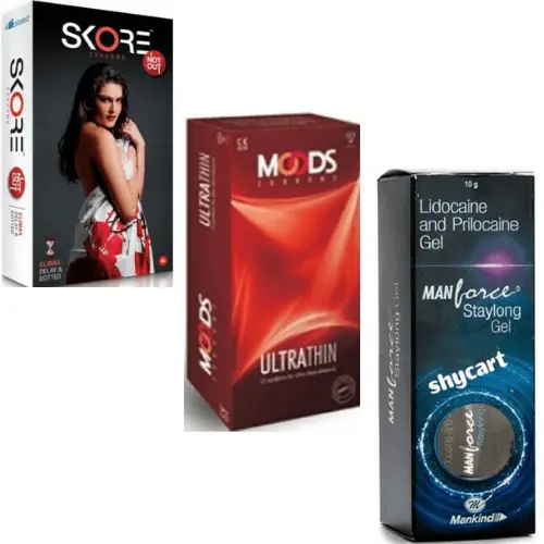 Skore Not Out - Moods Ultrathin Condoms and Staylong gel Combo pack