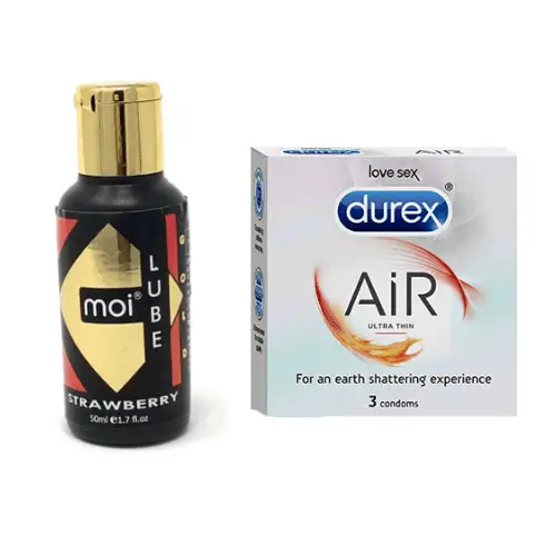 Durex Air Ultrathin Condoms and MOI Strawberry Flavoured Lube combo pack