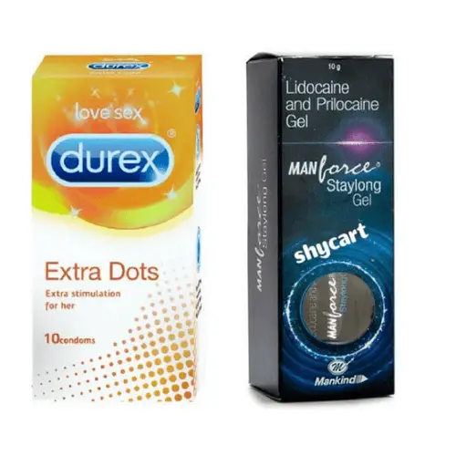 Durex Extra Dotted Condoms and Manforce Staylong Gel Combo Pack