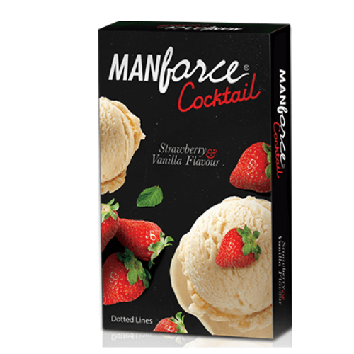 Manforce Cocktail Strawberry-Vanilla Flavored and Dotted Condoms - 10s Pack