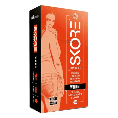 Skore Warm Condoms 10s - 4in1 Condoms - Coloured, Dotted, Ribbed and Shaped