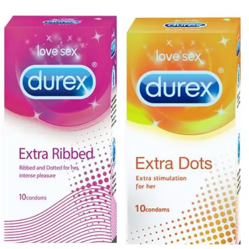 Durex Extra Dotted and Ribbed Condoms Combo Pack of 2 - 20 Condoms