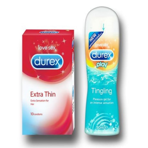 Durex Extra Thin Condoms and Tingle Cooling Lube 50ml Combo Pack