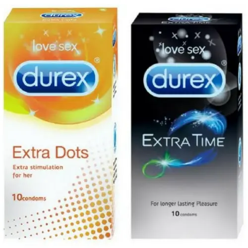 Durex Extra Dotted and Extra Time Condoms Combo Pack of 2 - 20 Condoms
