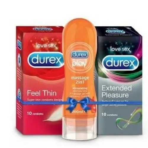 Durex Massage Gel and Thin Condoms Combo 