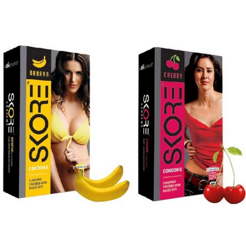 Skore Banana and Cherry Flavored Condoms Combo