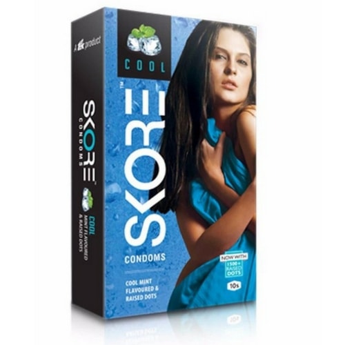Skore Cool Condoms - Cooling Lubricant and Mint Flavoured - Dotted Condoms 10s Pack