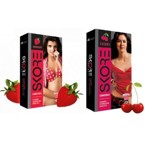 Skore strawberry and cherry flavoured condoms