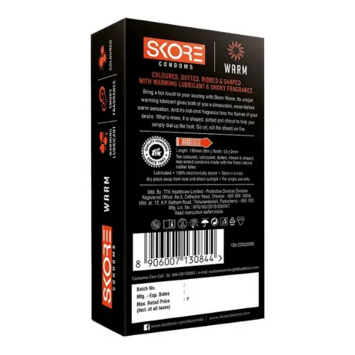 Skore Warm Condoms 10s - 4in1 Condoms - Coloured, Dotted, Ribbed and Shaped