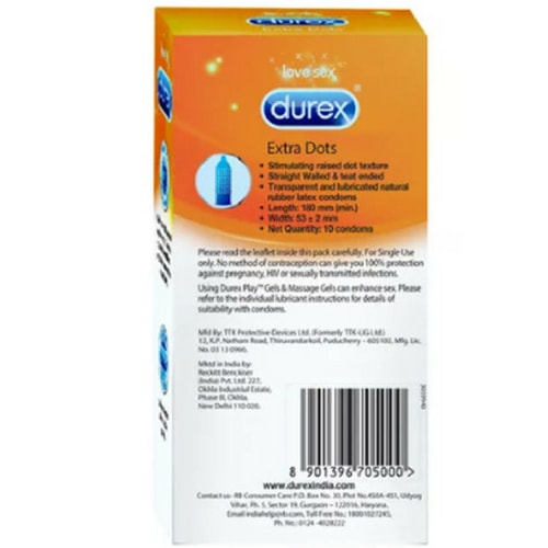 Durex Extra Dotted Condoms - 0.070 mm thin - Standard Size 10 Condoms