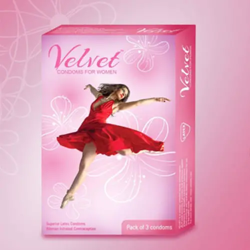 Velvet female condoms for women (ladies condom) x pack of 2.